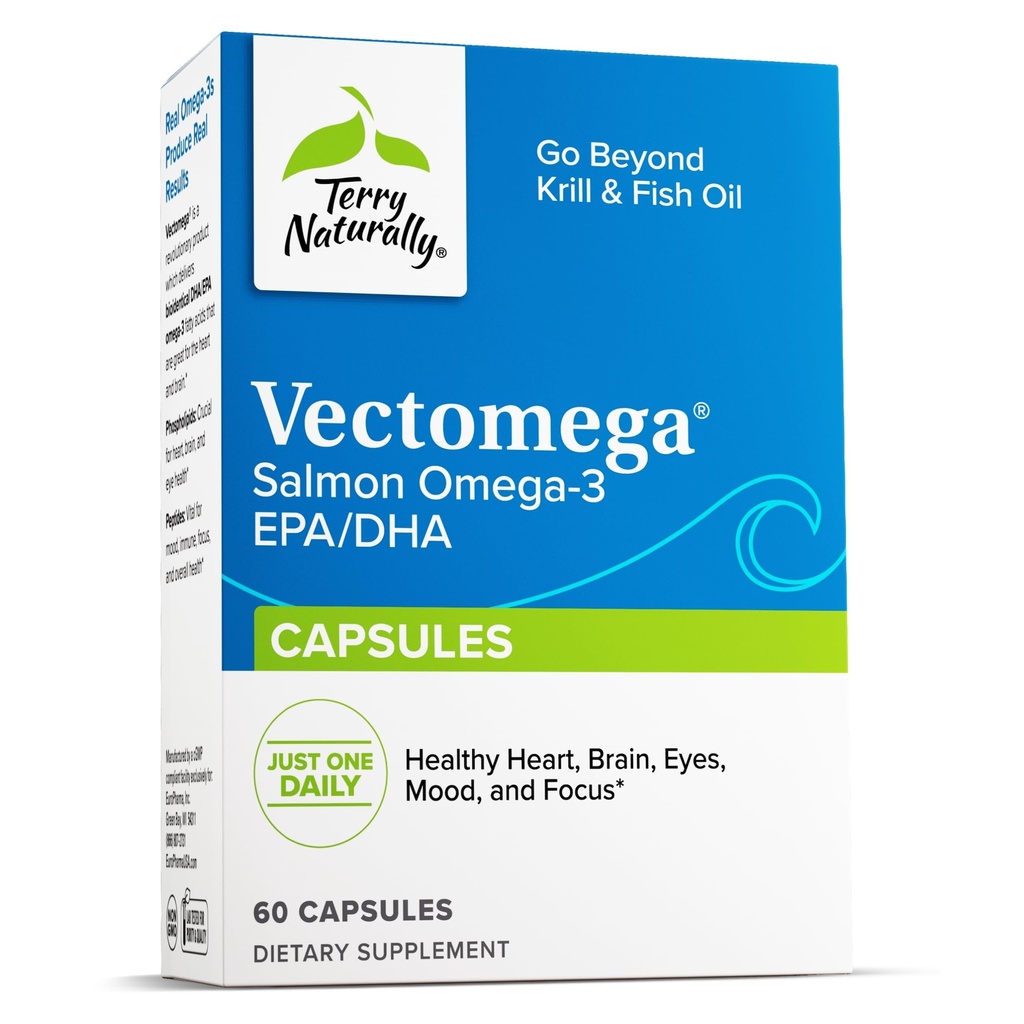 Terry naturalmente Vectomega - Integratore alimentare con EPA & DHA - Omega-3 compresse per il sostegno alla salute del cervello e del cuore - Supplemento nutrizionale con acidi grassi essenziali e peptidi - 60 capsule