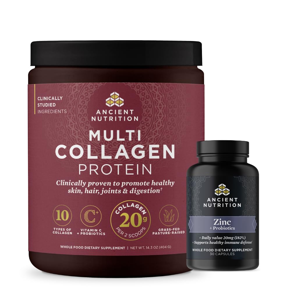 Antica nutrizione capsule di zinco, 30 conte + polvere di proteine multi collagene, non aromatizzata, 40 porzioni