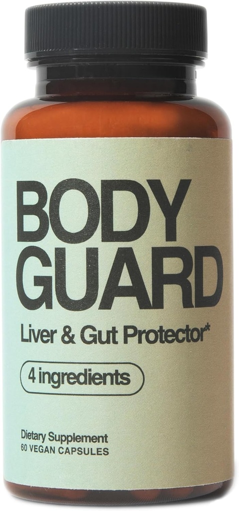 Bodyguard Liver Detox & Gut Health, Setria® Liposmal Glutathione 250mg, Master Antioxidant, Post-Celebration Formula, Red Flush Support, Vegan, Gluten Free, Made in USA, 4 Ingredienti, 60 Capsule