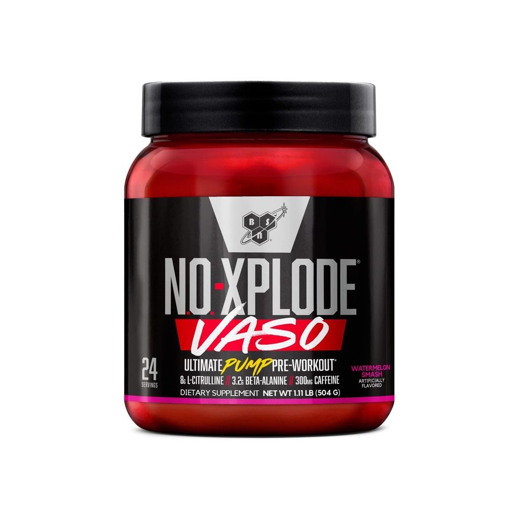 BSN N.O.-XPLODE Vaso Pre polvere di allenamento con 8g di L-Citrullina e 3.2g Beta-Alanina ed Energia, Aroma: Smash di anguria, 24 Serve
