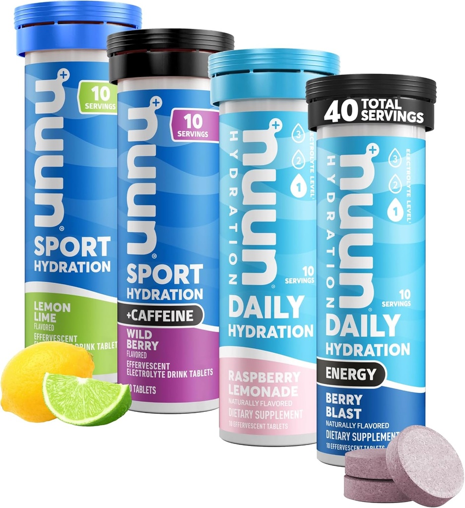 Compresse elettrolitiche di idratazione di Nuun - dissolvibili in acqua, pacchetto completo | 5 elettroliti essenziali per l'idratazione | 1g Miscela di bevanda di zucchero | Vegan, Non-GMO | 4 Pack (40 Total Servings)