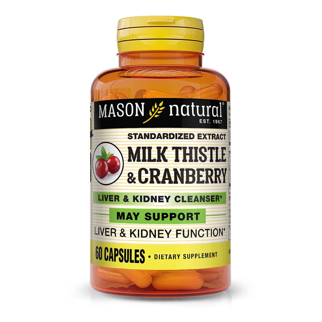 MASON NATURAL Milk Thistle/Cranberry Liver & Kidney Cleanser - Supporta la funzione sana del fegato e del rene, Cleanse e Detox, 60 capsule