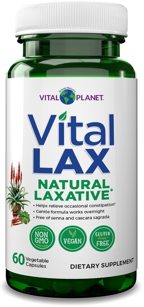 Vital Planet - Vital Lax Natural Laxative Cleanse Supplemento per la costipazione occasionale, con Magnesium Hydroxide, Slippery Elm, Aloe e Triphala per supportare la regolarità dei tasselli 60 capsule