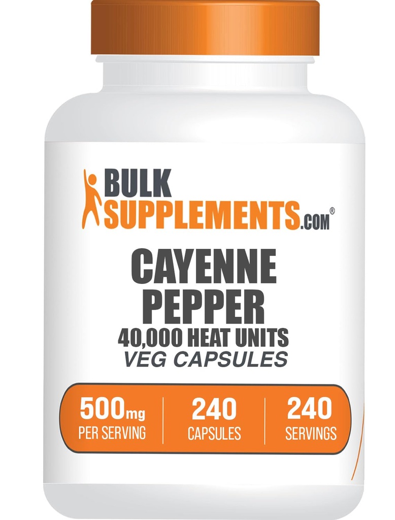BulkSupplements.com Cayenne Pepper Capsules - Cayenne Pepper 40000 HU, Capsaicina Supplementi, Cayenne Pepper Supplements - Gluten Free, 1 Capsule per Serving, 240 Veg Capsules (Pack of 1)