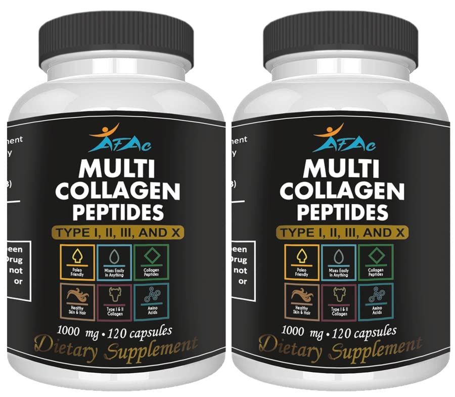 VITAMISAN 2-Pack Multi Collagen Plus Pillole (Tipo I, II, III, X) per Anti-invecchiamento, Capelli, Pelle, Unghie e Supporto Giunto, 80 Day Supply 240 Capsule