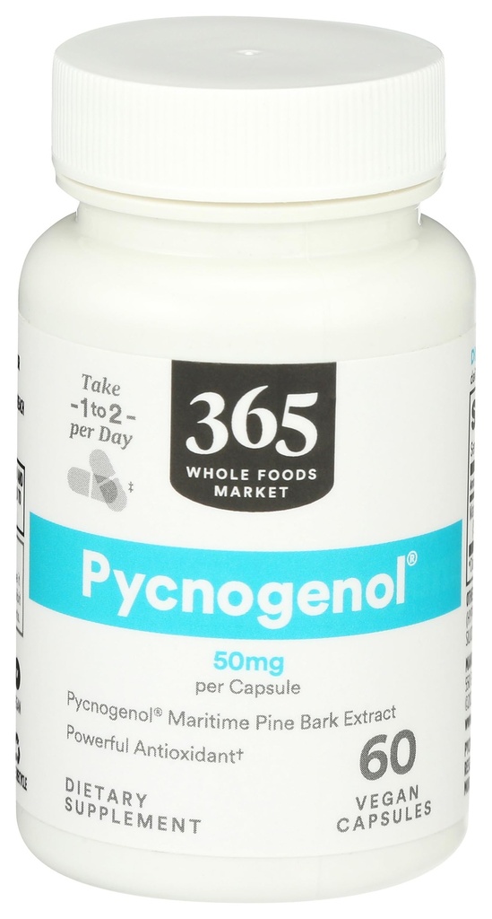 365 da Whole Foods Market, Pycnogenol Maritime Pine Bark Extract, 50mg Vegan Capsules, 60 Count