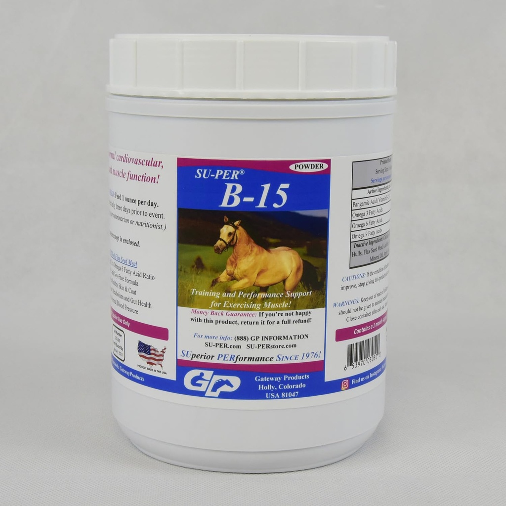 SU-PER B-15 Integratore di vitamina per cavalli - Polvere di vitamina B-15 di Equine per il supporto alle prestazioni - 2.5 Pounds, (2 Pack)