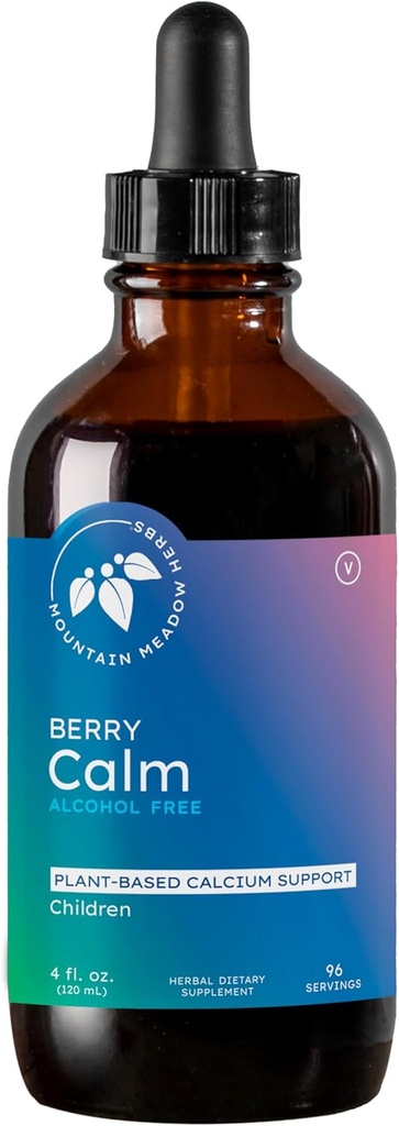 Mountain Meadow Herbs Berry Calm for Kids – Integratore di calcio a base di erbe per le ossa forti, denti, messa a fuoco e relax, Formula liquida di grande gusto, 4 oz