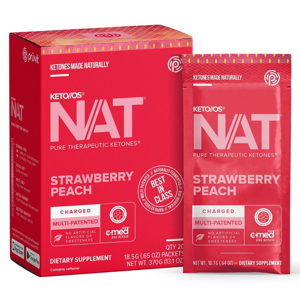 Pruvit - Keto//OS NAT - Miscela di bevanda di fragola con C-Med 100, L-Taurine, Vitamine B6 & B12, chetone Supplemento - 18.5g