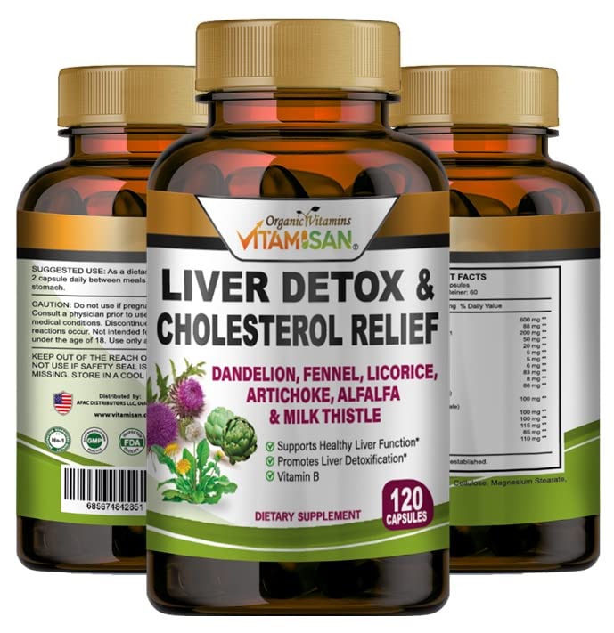 VITAMISAN Liver Cleanse Detox Integratori con latte Thistle-Fennel-Alfalfa-Vitamin B-Artichoke-Dandelion Root Support Men & Women 120 Caps Detox Cleanse & Boost Immune