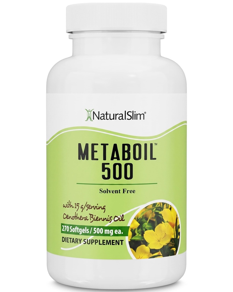 NaturalSlim Sera Olio di Primrose per le donne 1500mg da olio pressato a freddo - Metaboil 500 GLA Supplemento Gamma Linolenic Acido per la salute delle donne, Metabolismo, Cuore e salute della pelle - 270 Softgels