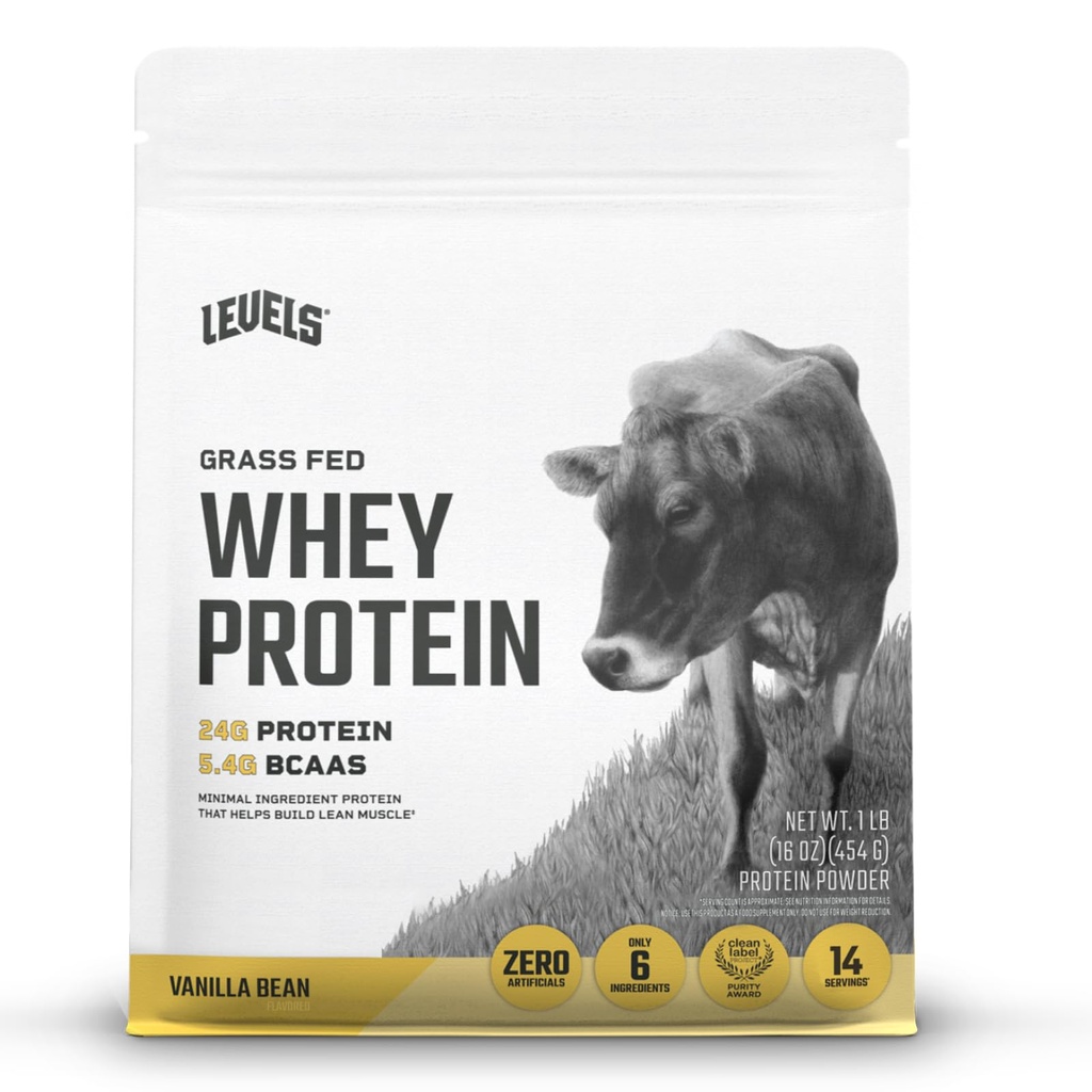 Livelli Grass Fed Whey Protein Powder, No Artificials, 24G di Proteine, Vanilla Bean, 1LB