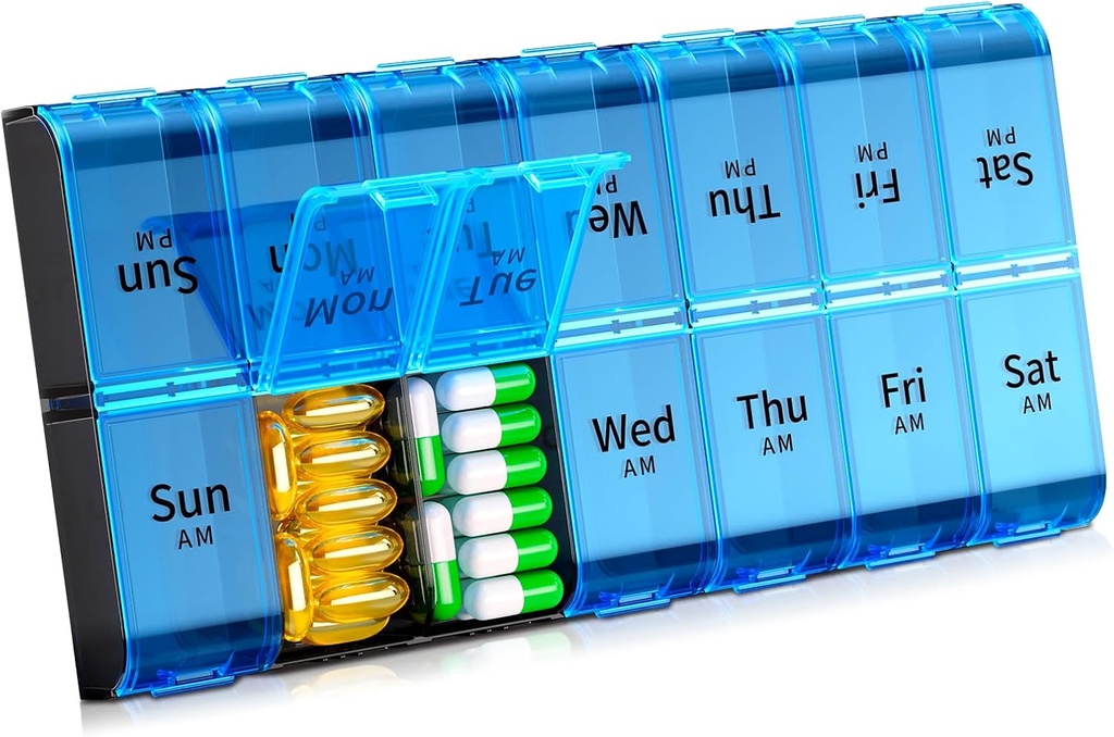 XL Large Weekly Pill Organizer 2 volte al giorno, Extra Big 7 Day Pill Box Am Pm, Daily Pill Case Medicine Organizer con 14 scomparti, Day Night Pill Container per Fish Oils, Vitamina, Supplemento