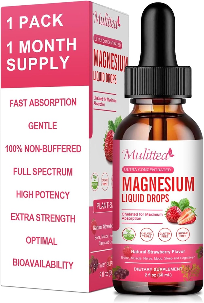 Liquido di glicinato di magnesio, Glicinato di magnesio ad alta potenza, Citrato, Supplemento complesso vegano senza zucchero Promuove Nerv,Relaxation,Muscle,Supporto di sonno*
