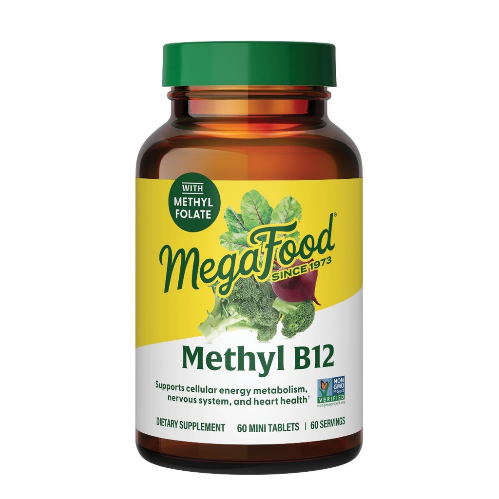MegaFood Methyl B12 - Vegan - Include il Folato di metile, vitamina B12 & B6 - Supporta la produzione di energia cellulare, la salute del sistema nervoso e la funzione cardiovascolare - 60 compresse