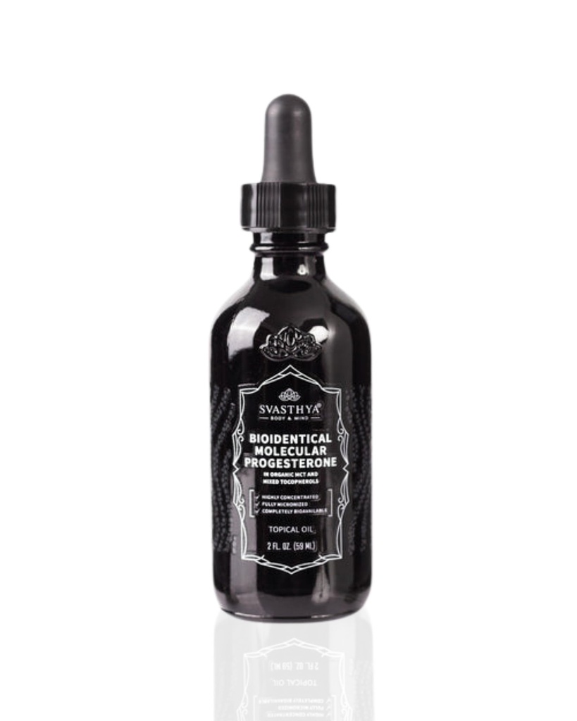 Svasthya Body & Mind Progesterone Liquido Molecolare - Olio d'equilibratura ormonale, Rilievo di menopausa, Tutto Natural Derived from Mexican Yam - 5,5% Progesterone for Women Vitamin E Oil - 2 Fl Oz
