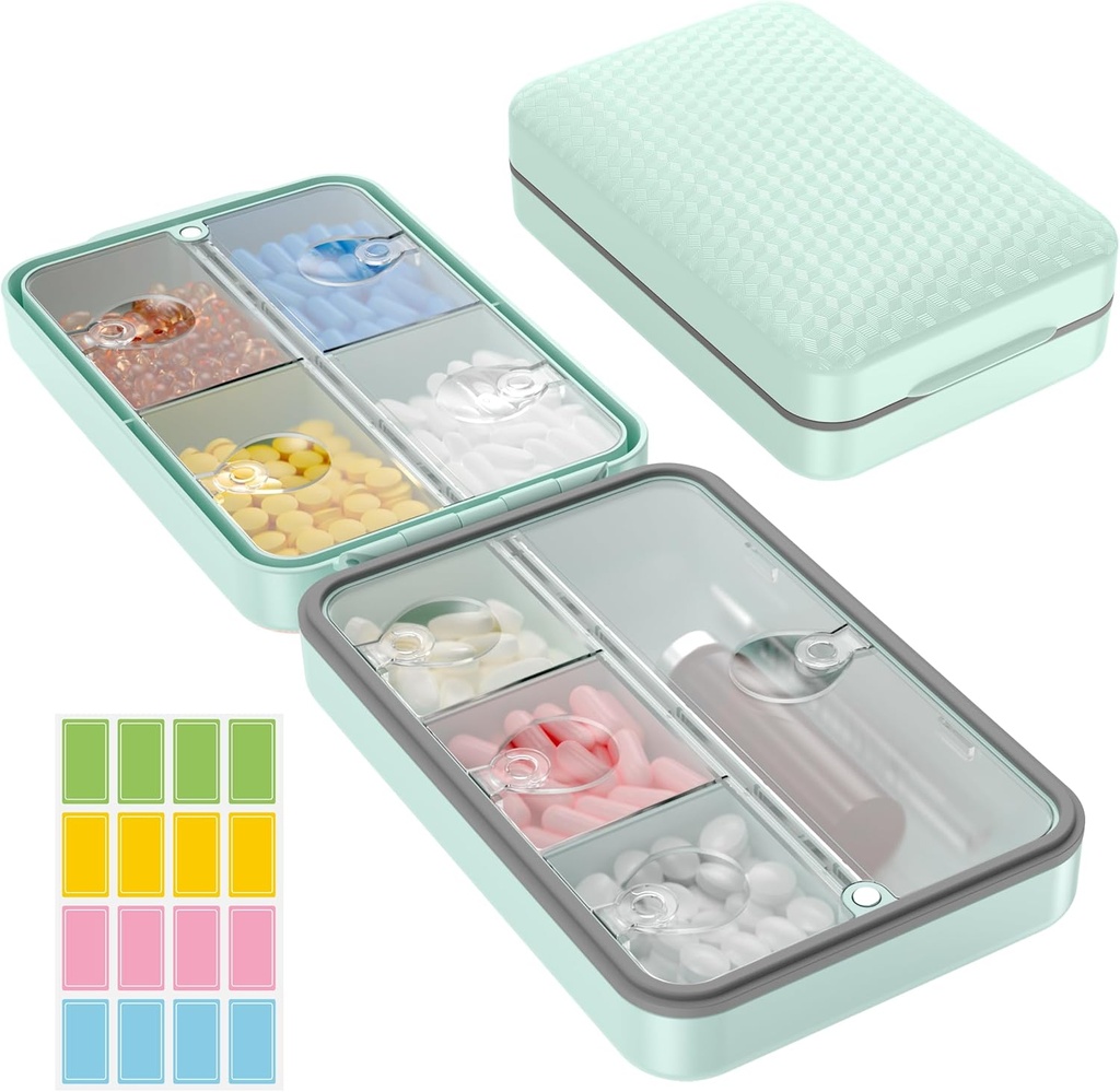 Restree Weekly Pill Organizer, Magnetic Moisture Proof Pill Case, Large Capacity Travel Pill Box con Inner Clear Lid per Vitamine, Integratori e Farmaci Giornalieri 8 Confronto (Green)