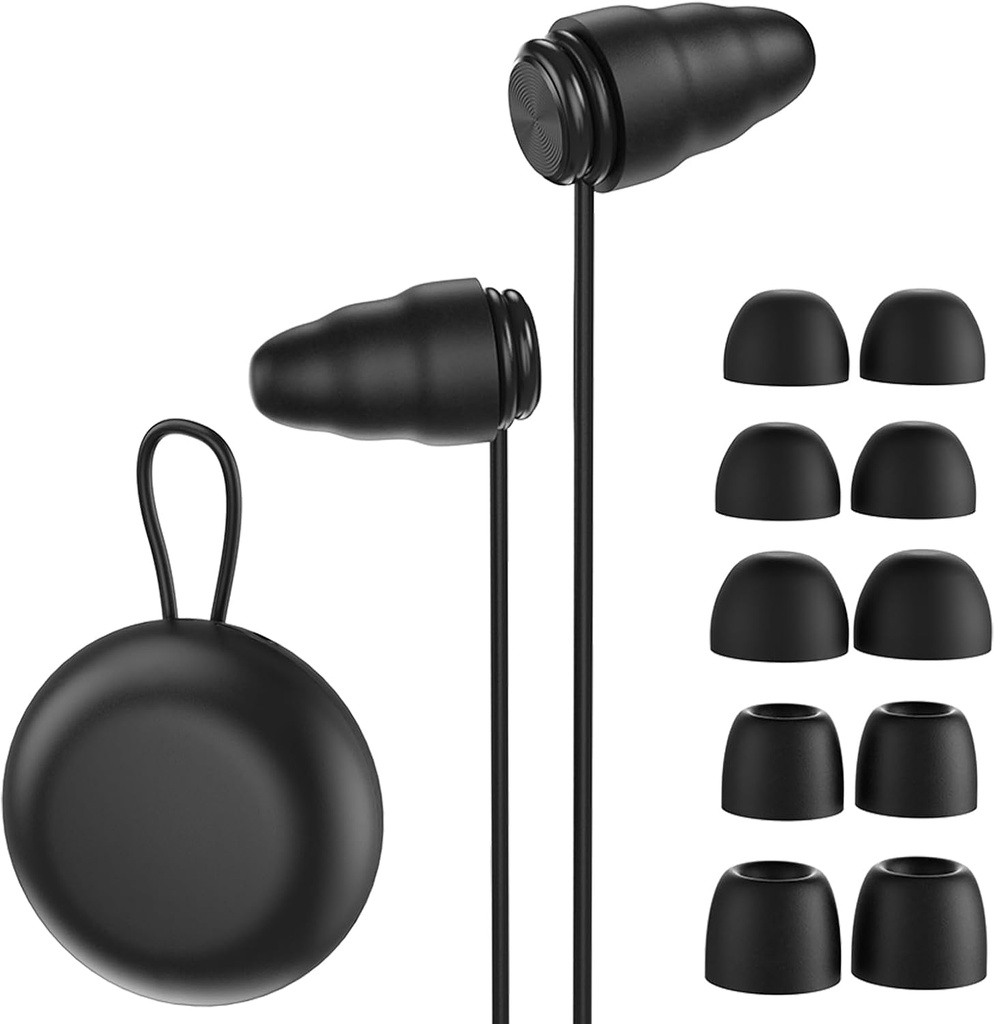 Plug auricolari per la cancellazione del rumore da sonno,Reusable Hearing Protection Earplug per la riduzione del rumore da 25 e 32db, 6 coppie Eartips in S/M/L con custodia nera per messa a fuoco,Study,Work,Concert