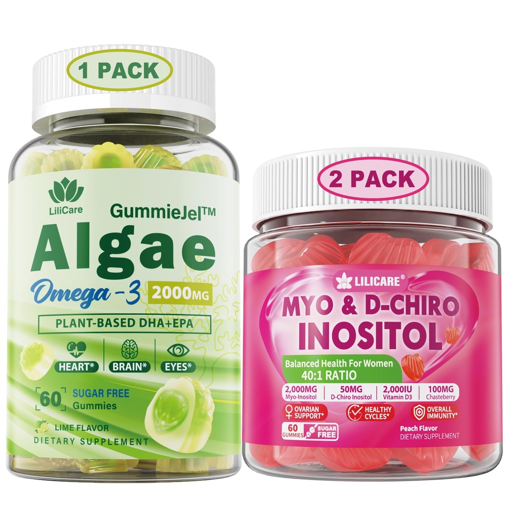 LILICARE Bundle: Vegan Omega 3 Integratore Gummies & Inositol Gummies Ideale 40:1 Ratio Myo & D-Chiro Inositol
