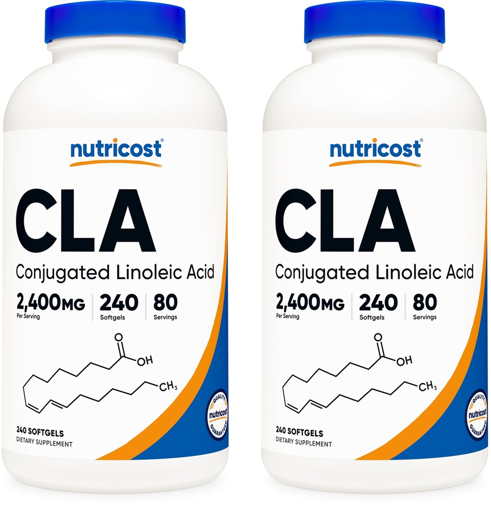 Nutricost CLA (acido linoleico coniugato) 2.400mg, 240 Softgels - senza glutine, non OGM, 800mg Per Softgel (2 bottiglie)