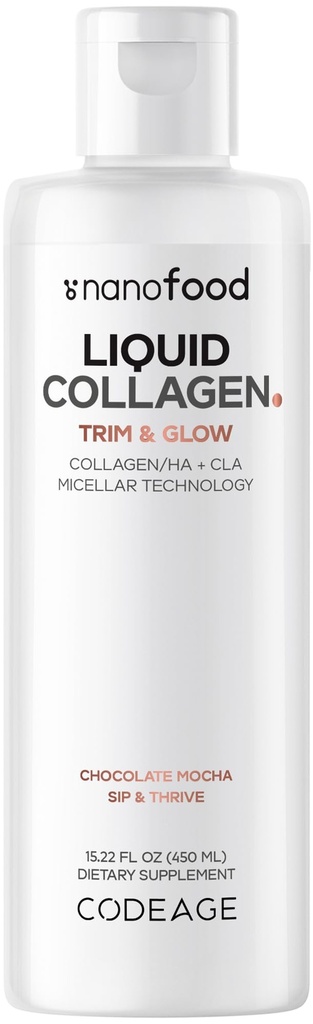 Supplemento di collagene liquido di Codeage Flavor di cioccolato, Trim di bellezza & Glow Peptidi di collagene Liposomico, acido linoleico coniugato di CLA, acido ialuronico, vitamina E, idrolizzato, non OGM, 15.22 fl oz