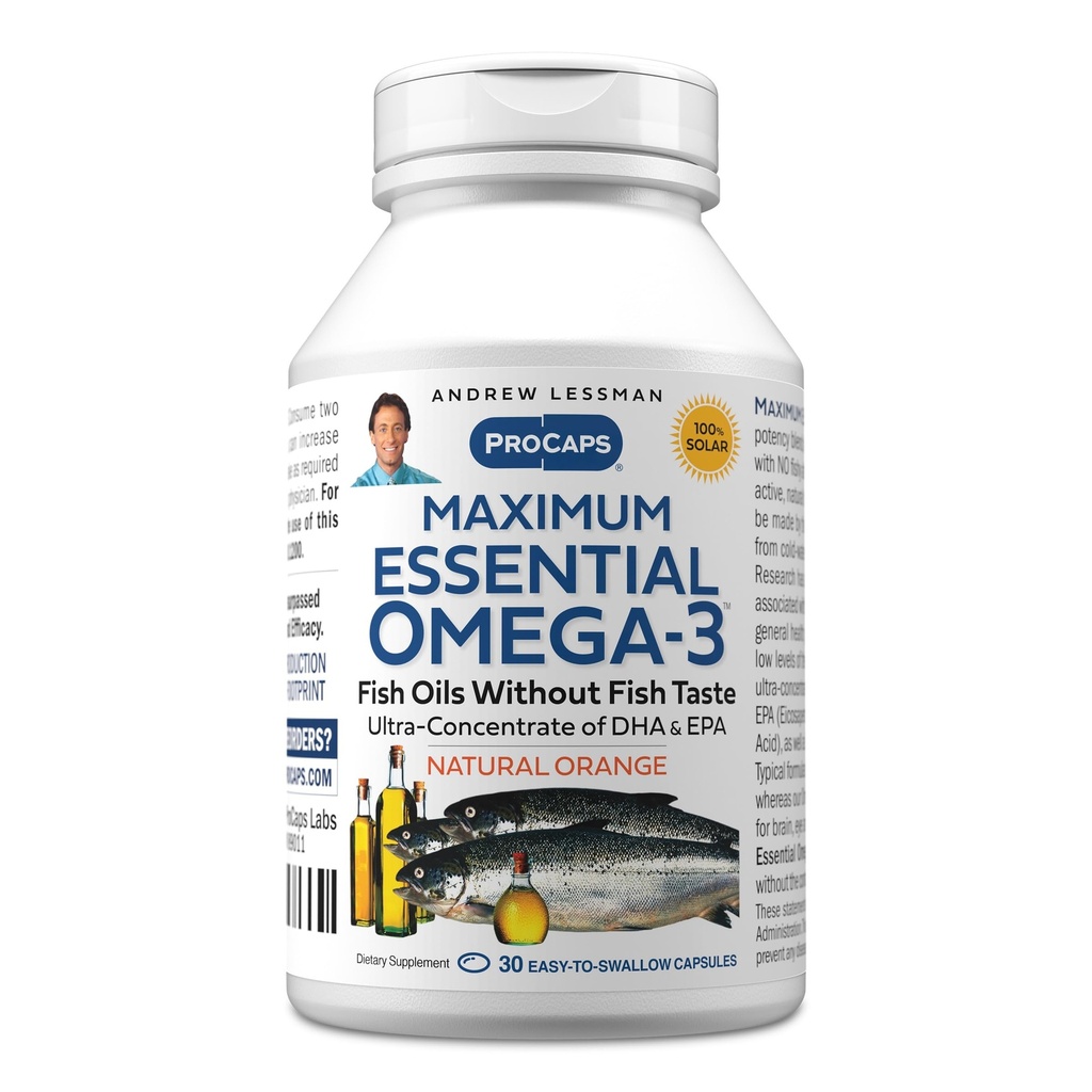 ANDREW LESSMAN Massimo Essenziale Omega-3 Arancione - 30 Softgels - Ultra-Pure, Olio Omega-3 ad alta potenza. Alte DHA, No Stomach Upset, No Contaminants, No Mercury. Piccolo Facile da ingoiare Softgels