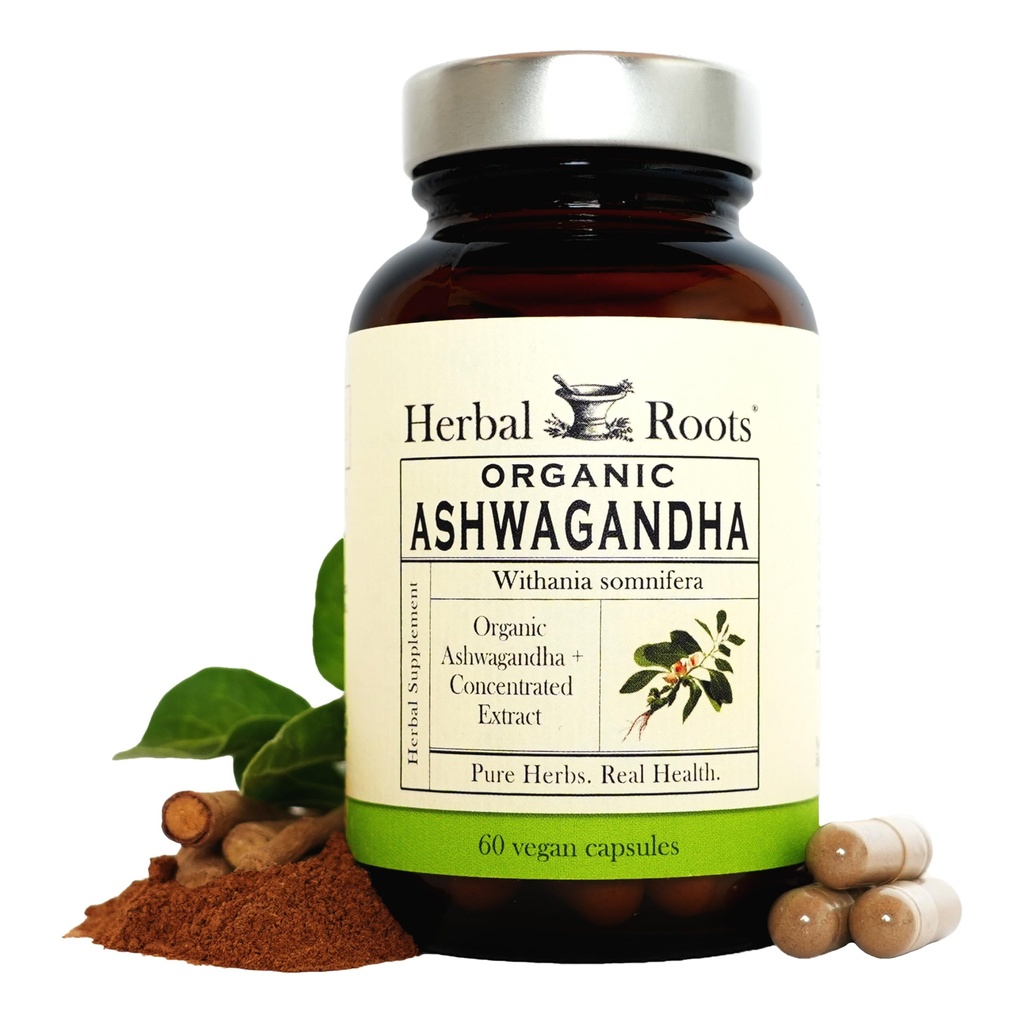 Herbal Roots Ashwagandha Capsule | Extra Strength 1.000mg per Serving | Ayurvedic per la salute generale per gli uomini e le donne | 60 capsule vegane