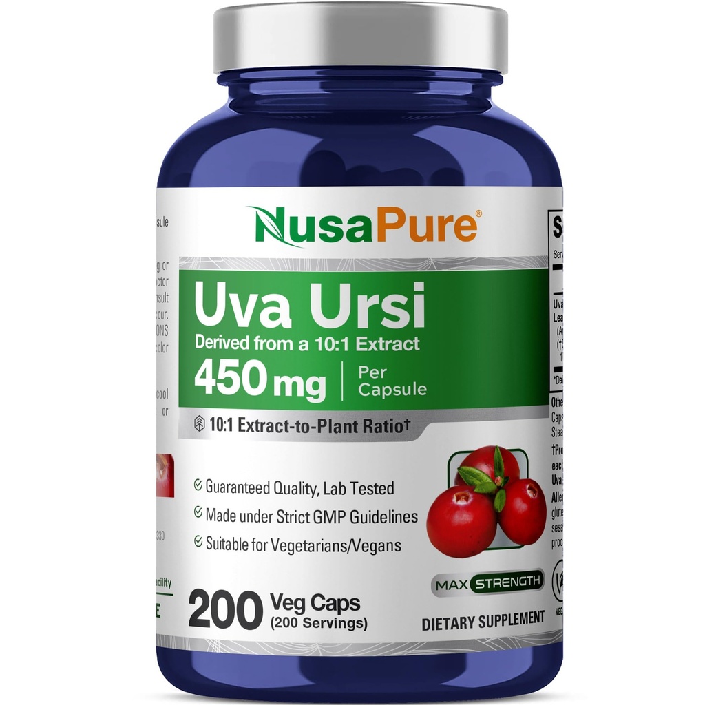 NusaPure Uva Ursi 10:1 Estratto, 450 mg Equivalente a 4.500mg 200 Tappi vegetariani (Non OGM, Vegan) Bearberry