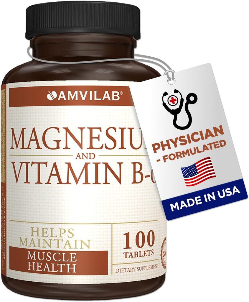 Magnesio e Vitamina B6 - Aiuta a mantenere la salute del muscolo - Supporta la salute del cervello e la funzione di Nerve - Aiuta la vitalità quotidiana e la qualità del sonno - Recupero Boost - Supplemento alimentare - 100 compresse