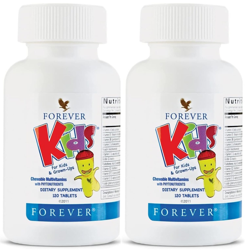 Forever Living - Kids Chewable Multivitamin - Uva Flavor per la crescita sana e lo sviluppo - Nessun aroma artificiale - 120 compresse (Pack of 2)