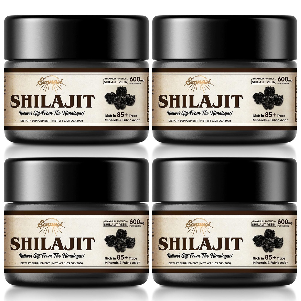 Shilajit Pure Himalayan Organic Shilajit Resina - 600mg Massima potenza naturale Shilajit Resina con 85+ Trace Minerals & Acido Fulvic per l'energia, Supporto immunitario, 30 Grammi (4 Confezione)