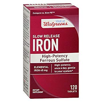 Walgreens ferro lento rilascio ad alta potenza Ferrous Sulfate 45mg, compresse, 120 ea