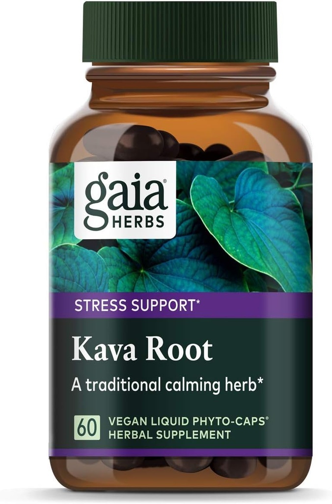Gaia Herbs Kava Kava Root, Vegan Liquid Capsules, 60 Count - Supporta Emotional Balance, Calma & Relax, Garantito Potency 75mg Active Kavalactones