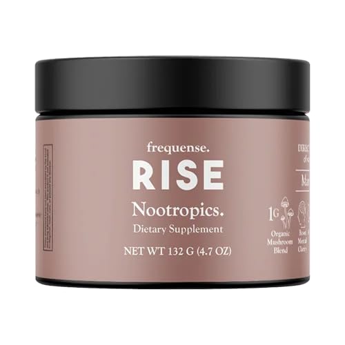 FREQUENSE - Rise Nootropic Tub - Mango Lemonade Flavor - Supporta le prestazioni del cervello e la consistenza - con funghi, B Vitamine & Green Coffee - 132g