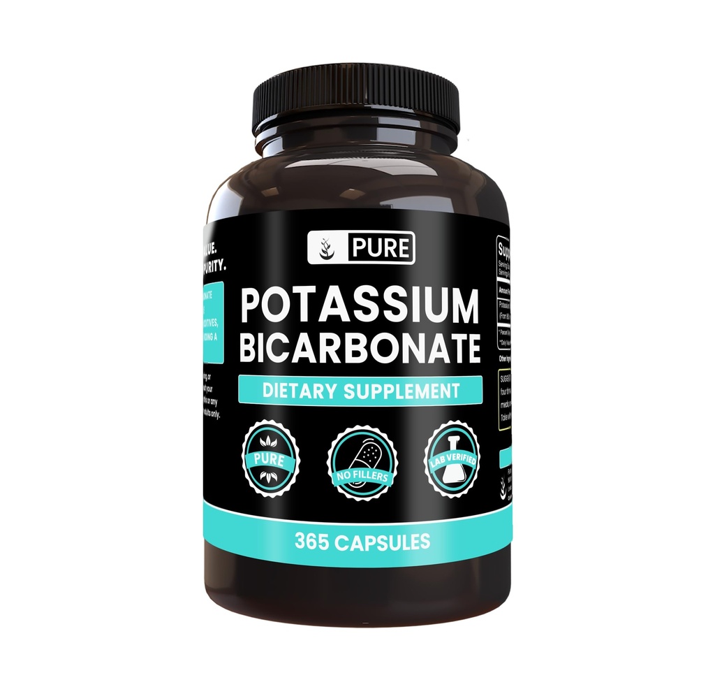 Ingredienti originali puri Bicarbonato di potassio (365 capsule) No Filler di Magnesio o Riso, Sempre Pure, Verified Lab