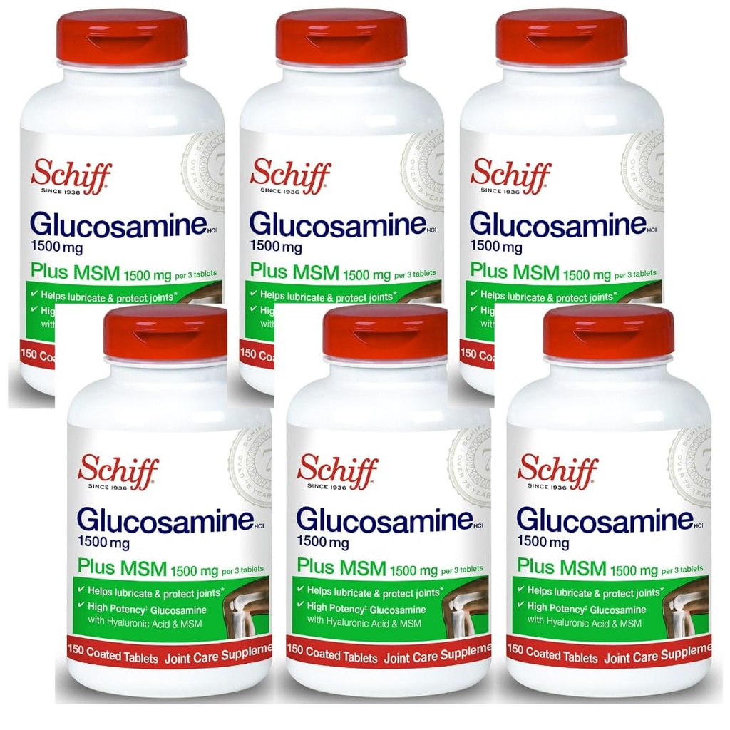 Schiff Glucosamine 1500mg Plus MSM e Acido Ialuronico, 150 compresse - Integratore Congiunto (Pacchetto di 6)