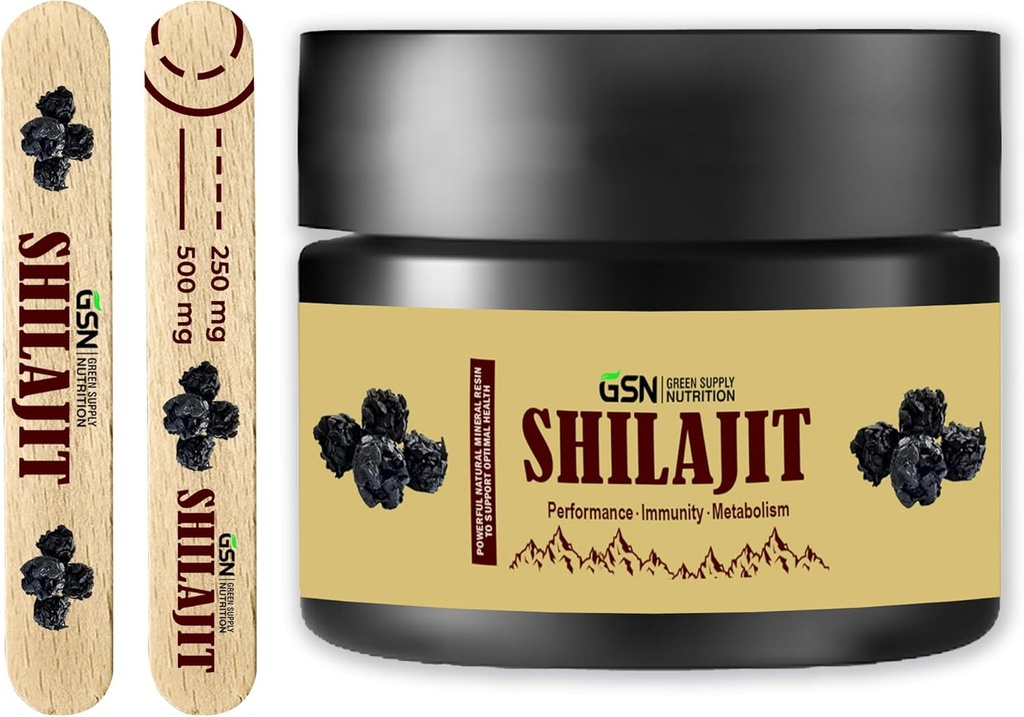 Green Supply Organic Shilajit Resina 30g: Pure Himalayan Blend with 85+ Trace Minerals & Fulvic Acid - 600mg Massima potenza per il potenziamento energetico e il supporto immunitario, 50 Servings