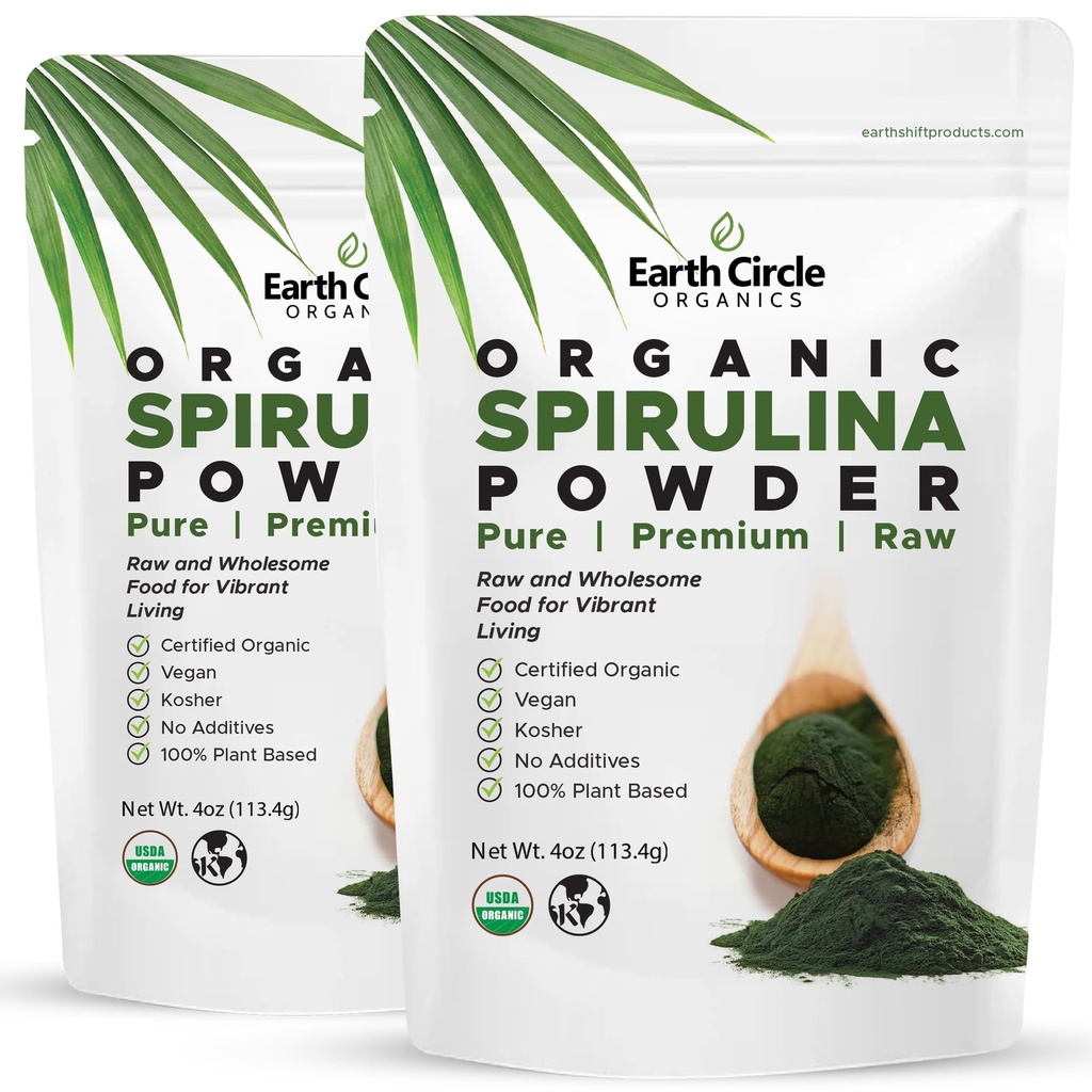 Polvere di Spirulina, Kosher, cruda e non irradiata | Pure Vegan Protein | Superfood Premium, High in Aminoacidi e Antiossidanti - 4 oncia (2 Pacchetti)