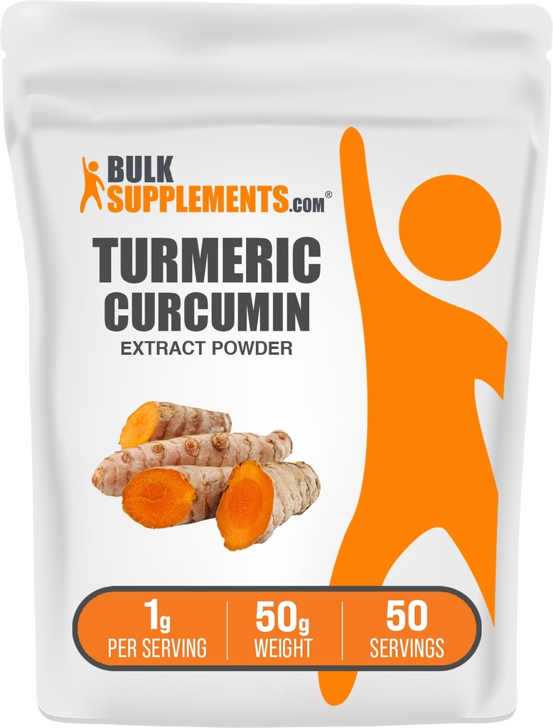 BulkSupplements.com Polvere di estratto di curcuma - da radice di curcuma, integratori di curcumina, curcumina curcuma curcuma - senza glutine, 1g per porzione, 50g (1,8 oz) (pacchetto di 1)