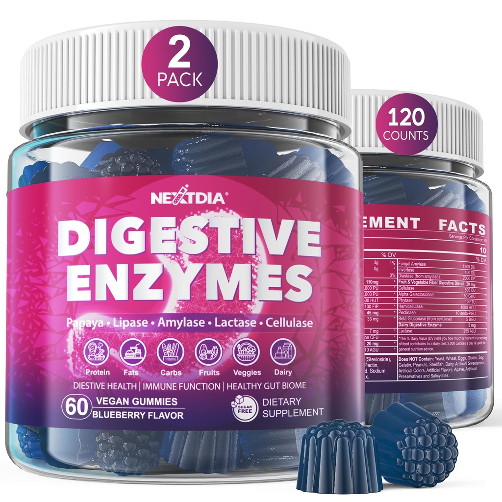 Enzimi digestivi per le donne & uomini Gummies w / Probiotici, Papaya, Bromelain, Ginger - Bloating Relief & Gut Salute Chewable Supplement Digest Proteins Dairy Carbs Veggies Fats, Sugar Free Vegan, 120Cts