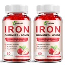 Cummie di supplemento di ferro per le donne, gli uomini e i bambini, 65 mg di ferro & 250 mg di vitamina C per porzione - Sano sangue, energia e supporto immunitario Iron Vitamin Gummy con Folate, 2 Pack