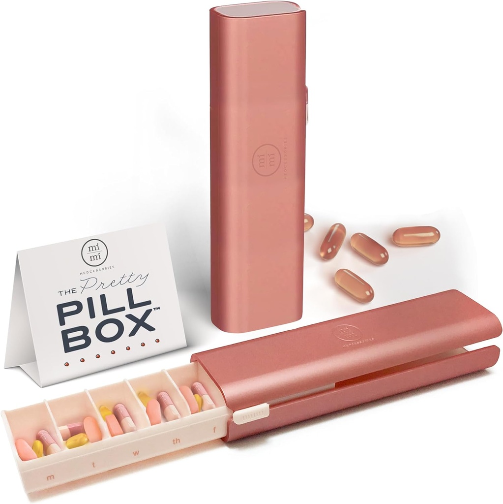 Pretty Pill Box Set - Elegante & Compact Daily Pill Organizer, Custodia per Pillole, Contenitore per Pillole per la Gestione della Vitamina, Porta Pillole, Essenziale di Viaggio per Donne & Uomini - Rosa