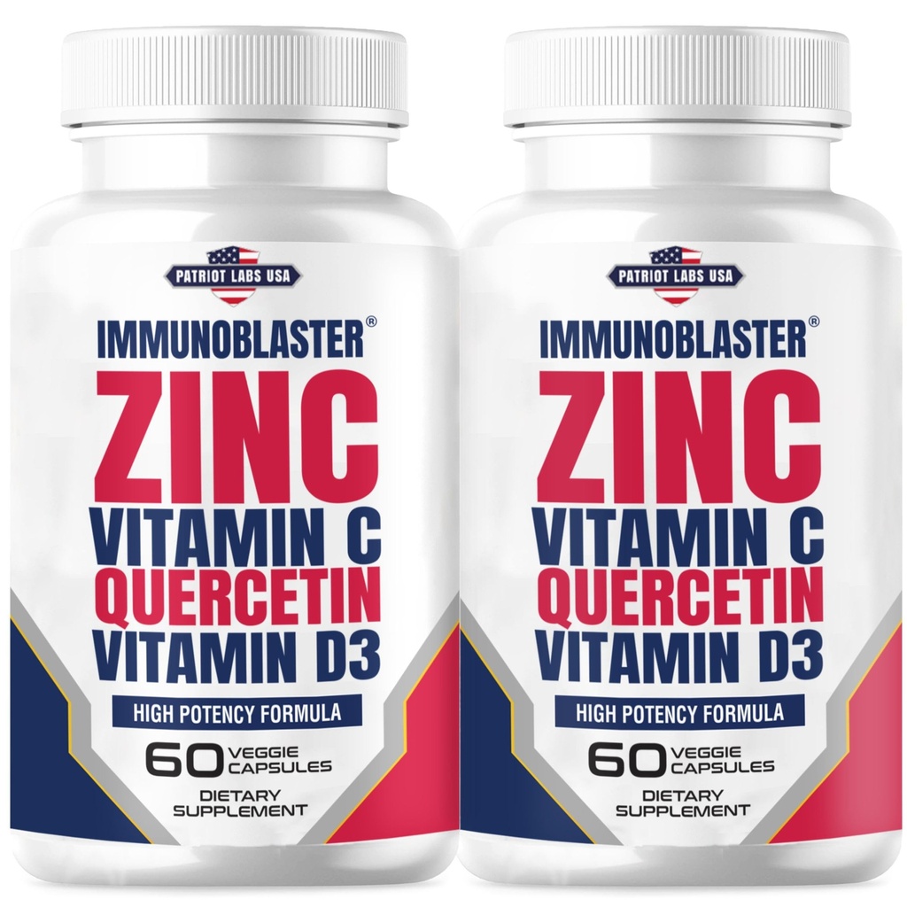 (2 Pack) ImmunoBlaster Zinc Quercetin 500mg con Vitamina D e C Antiossidante Supporto Immune Alta Potenza Quercetin Zinc Supplemento per Uomini e Donne - Gluten, Soy, & Dairy Free - 120 Conte (Twin Pack)