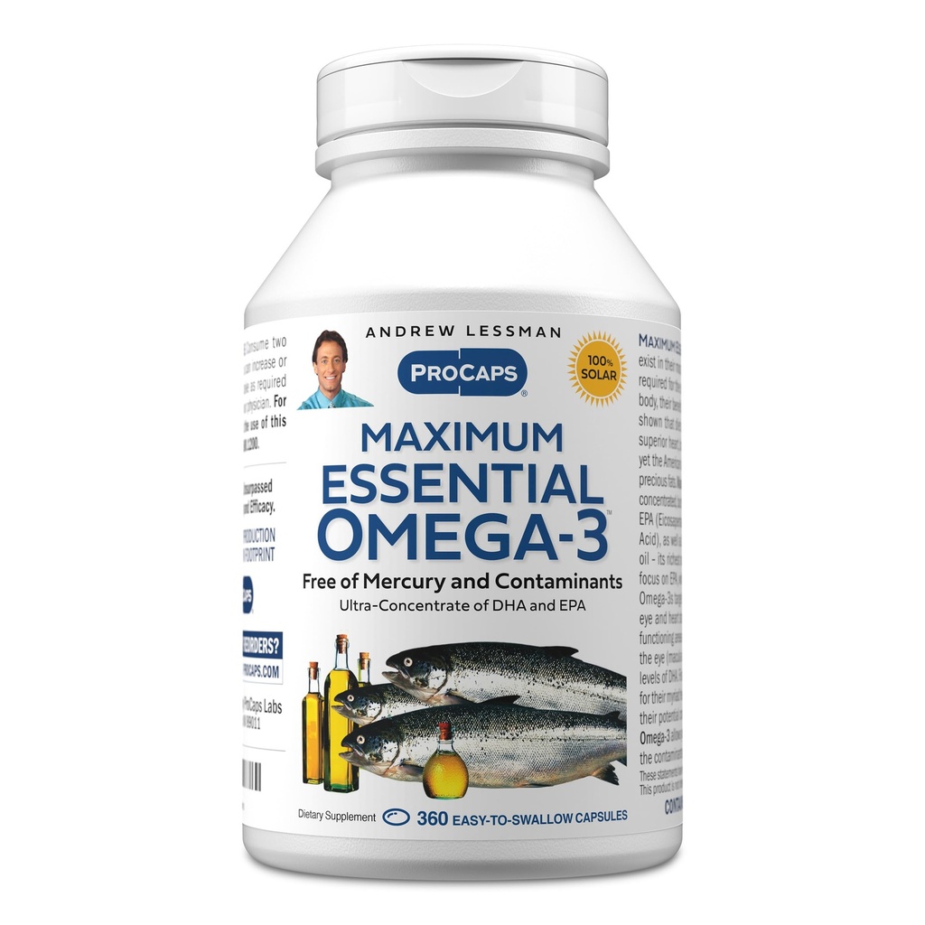 ANDREW LESSMAN Massimo essenziale Omega-3 non aromaed, 360 Softgels - Ultra-Pure Omega-3 Fish Oil 1200 mg-High DHA, No Mercury Supplement-Small, Facile da ingoiare Fish Oil Capsule