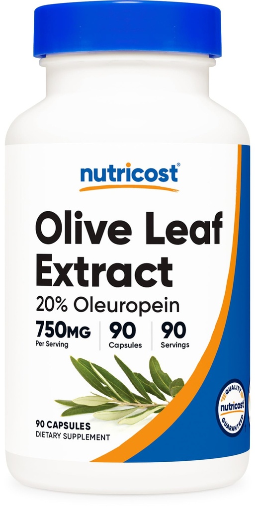 Estratto di foglie di oliva Nutricost (20% Oleuropein) 750 MG, 90 Capsule - Non OGM, Senza glutine