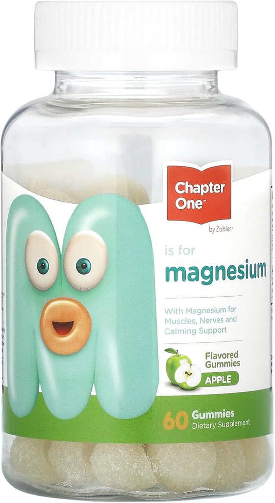 Capitolo Uno Magnesio Gummie per Bambini & Adulti - Gummie Naturali Calma - Citrato di Magnesio Calma - Integratori per Bambini & Adulti - Supporto per Mood, Kosher Apple Flavor (60)