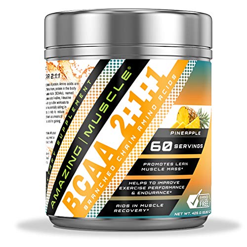 Incredibile BCAA 2:1:1:1 Aminoacidi a catena ramificata Supplemento | 6000 Mg per servire | Aroma di ananas | 60 Serve