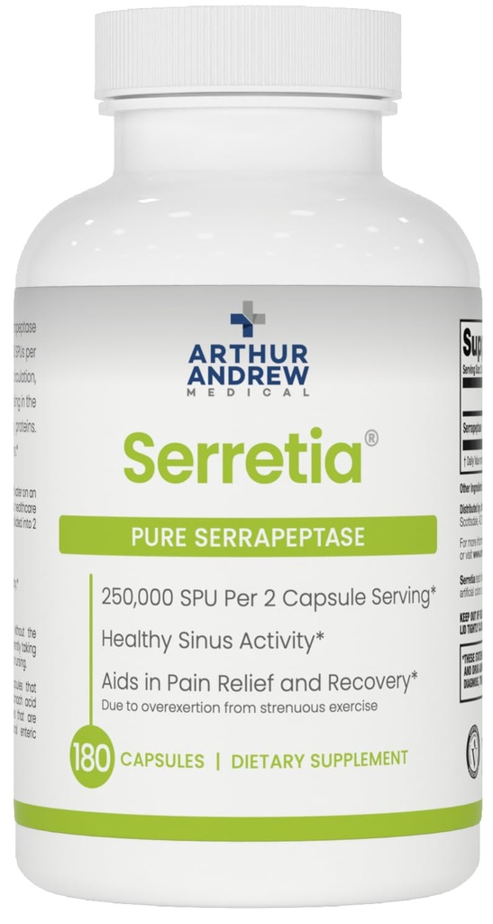 Arthur Andrew Medical, Serretia, Serrapeptase Formula per il muscolo e il supporto del seno, 180 capsule