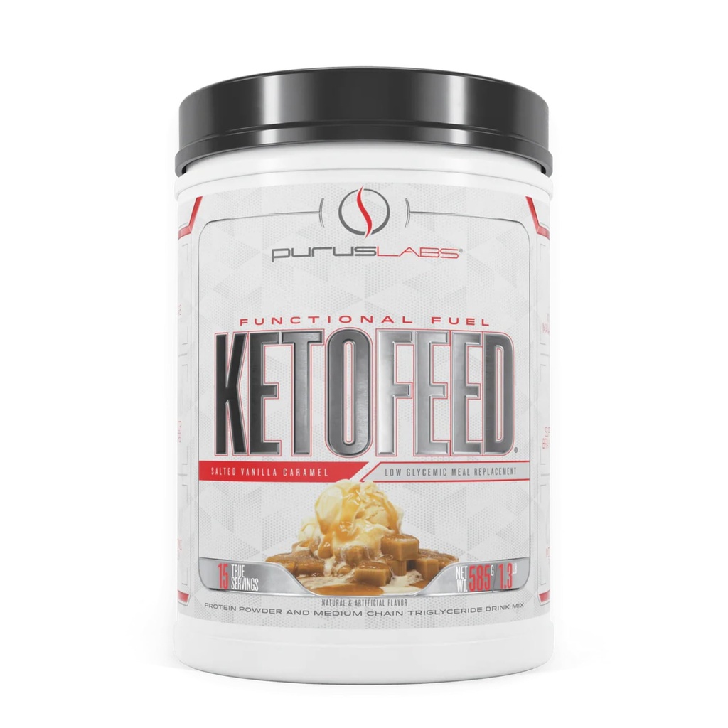 Purus Labs KetoFeed Protein | Keto Low Glycemic Protein Meal Sostituzione | Low Carb, 0 Zuccheri | Aggiunto MCT | 20g Whey Protein (Salted Vanilla Caramel)